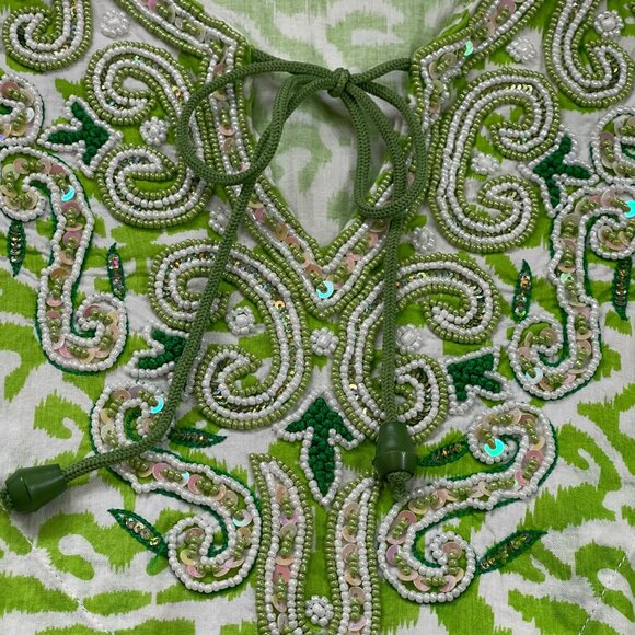 Soft Surroundings Beaded Tunic Top Womens Small Relaxed V-Neck Green 100% Cotton - Picture 13 of 15